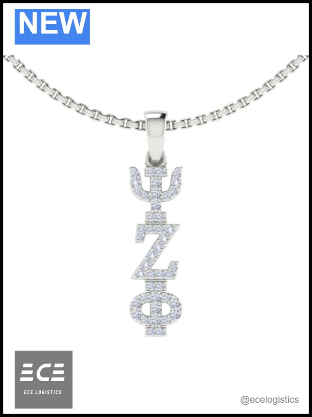 Sterling Silver Psi Zeta Phi Necklace Cubic Zirconia 18 Inch Chain